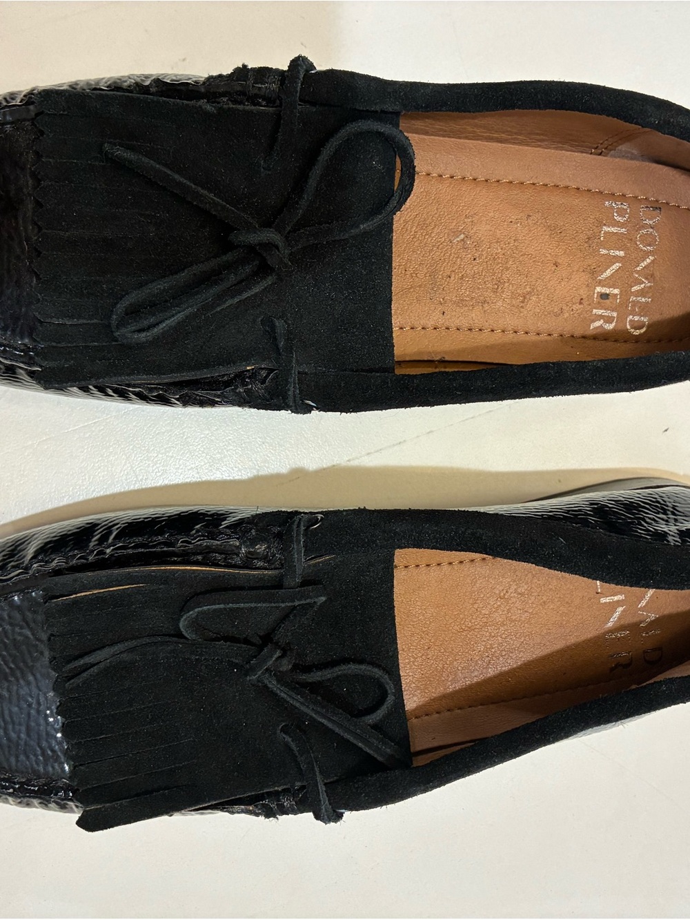 Donald J. Pliner Black Suede & Patent Moccasin Loafers